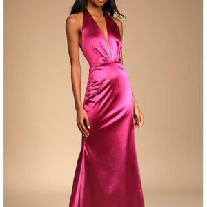 Lulu's Pink Ruched Halter Maxi Dress for Prom